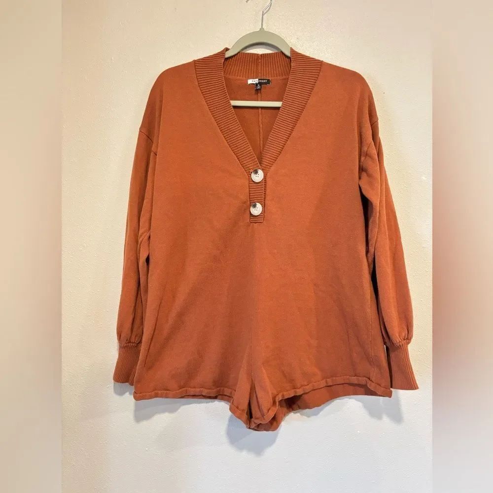 Day & Night Rust Knit Long Sleeve Romper Small Cozy Fall